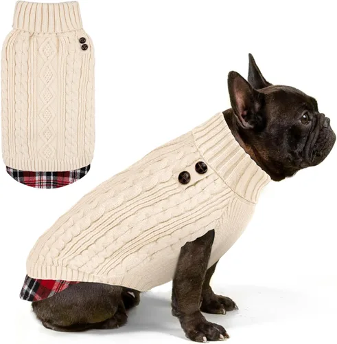 Miniatura 23 de KYEESE - Suéter para perro mediano, suéter tejido con estampado de cuadros, cálido abrigo de mascotas para otoño e invierno