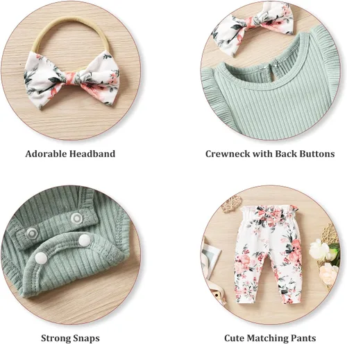Miniatura 34 de fioukiay Conjunto de ropa de verano para bebés y niñas recién nacidas prematuros, mameluco, pantalones, diadema, conjunto de ropa para el verano
