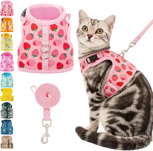 Miniatura 16 de BINGPET Arnés para gatos con correa y collar para caminar, a prueba de escapes, con correa de 59 pulgadas, arnés de chaleco suave ajustable