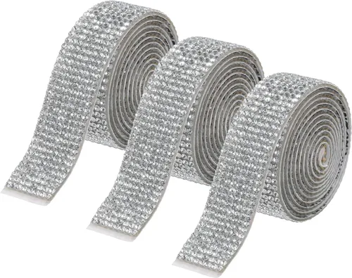 Miniatura 26 de MECCANIXITY 3 rollos de cinta de diamantes de imitación autoadhesiva de 3 yardas y 0.315 in para proyectos de artes y manualidades, pasteles de Beige