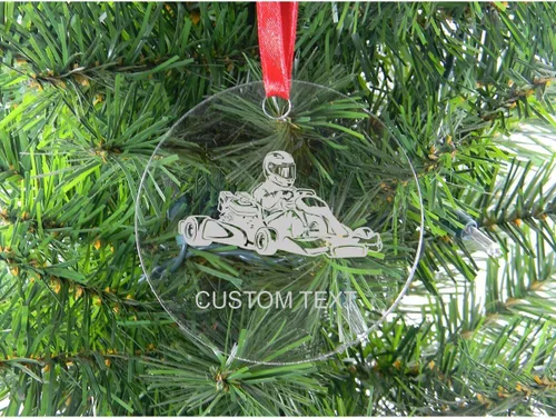 Árbol de Navidad acrílico de alta calidad de 3.5 pulgadas, colgante hecho a mano, adorno personalizado, Gokart, grabado con láser,