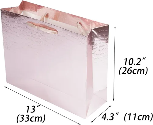 Miniatura 2 de Lyforpyton Bolsas de regalo grandes de oro rosa con papel de seda y tarjeta de 13 x 10.2 x 4.3 pulgadas, bolsa de regalo con patrón de cocodrilo
