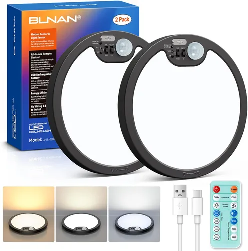 Miniatura 11 de BLNAN Lámpara de techo recargable con sensor de movimiento con control remoto, luz de armario regulable, luces de ducha LED, luz de techo