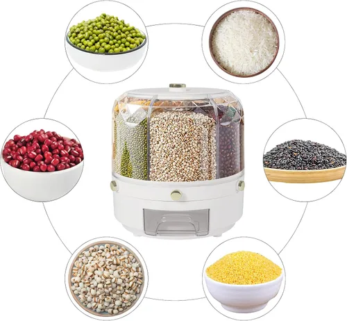 Miniatura 7 de Dispensador de granos giratorio de 6 rejillas, dispensador de cereales, dispensador de arroz, dispensador de alimentos giratorio de 360°
