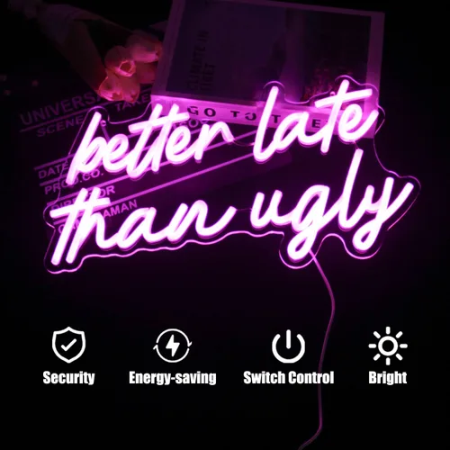 Miniatura 4 de Mejor Tarde Que Nunca Letrero de Neón LED Rosa Iluminado Letras de Neón para Decoración de Pared Letrero de Letra de Neón para Decoración de Salón