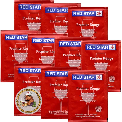 Red Star Premier Rouge - Levadura de vino (10 unidades) – Ideal para hacer sidra de vino Mead Kombucha en casa – 0.18 oz de sobres – Saccharomyces