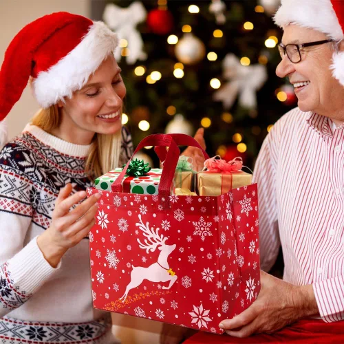 Miniatura 5 de DULEFUN 20 piezas de bolsas de regalo de Navidad, bolsa de regalo de Navidad no tejida reutilizable grande, mediana, pequeña, bolsas de compras