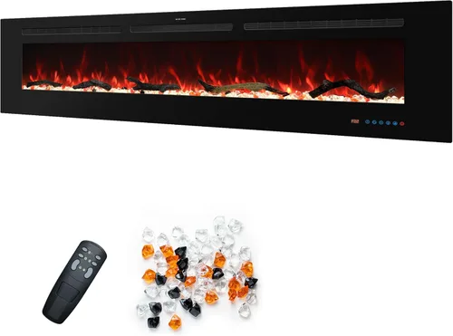 Miniatura 13 de Insertos de chimenea eléctrica de 80 pulgadas, chimenea empotrada y de pared, chimenea lineal con termostato, pantalla táctil y control remoto