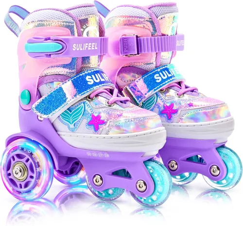 Miniatura 16 de SULIFEEL Patines de Ruedas Ajustables para Niñas Niños Infantiles, Ruedas Divertidas Iluminadas con Luz Flash de Tipo Equilibrio de Tres Puntos Azul