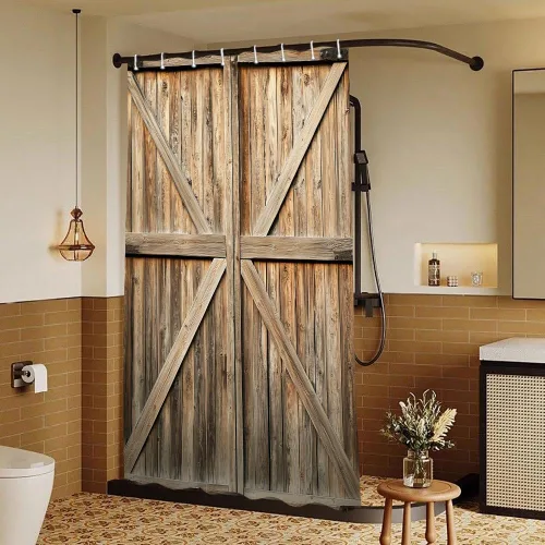 Miniatura 10 de Cortina de ducha de puerta de granero de madera rústica, 60 x 70 pulgadas, beige