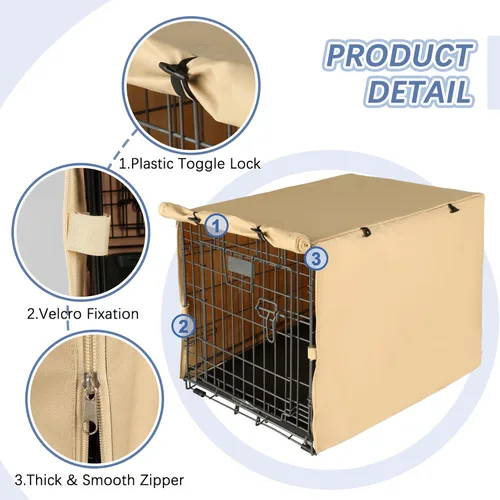 Miniatura 2 de Funda para jaula de perro, funda impermeable de doble puerta, funda protectora de poliéster 600D duradera para jaula de perro de 24/30/36/42/48 Beige