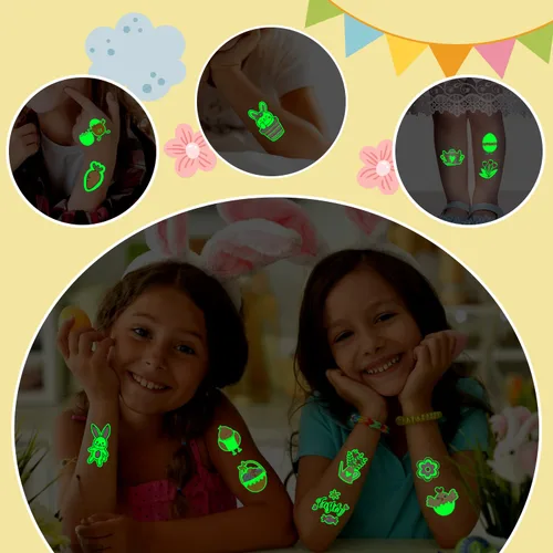 Miniatura 6 de Partywind 204 estilos de tatuajes temporales de Pascua brillantes para rellenar cestas de Pascua, hojas envueltas individualmente, calcomanías