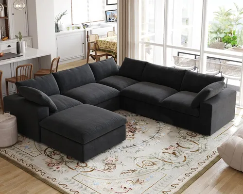 Miniatura 7 de Sofá modular Cloud de 160.6 pulgadas, sofá modular en forma de V con relleno de plumón para sala de estar, sofá convertible minimalista para oficina