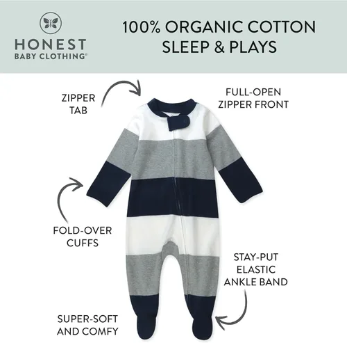 Miniatura 3 de HonestBaby Classics Sleep & Play Footed One-piece Pajama Sleeper 100% Organic Cotton
