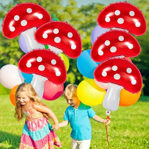 Miniatura 6 de 6 globos con forma de hongo, globos de Mylar de 31 pulgadas, bonitos globos de cumpleaños en forma de hongo para decoración de fiestas temáticas