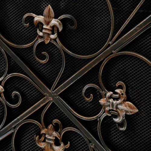 Miniatura 3 de Deco 79 Pantalla de metal para chimenea, plegable, arqueada, 3 paneles con detalles de flor de lis, 52 x 1 x 31 pulgadas, color negro