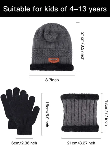 Miniatura 3 de Conjunto de bufanda de invierno para niños, gorro de punto para niños y niñas, as pictures shown