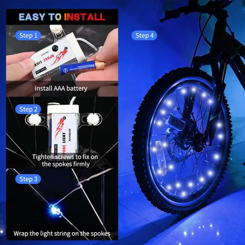 Miniatura 4 de TINANA Paquete de 2 luces LED para rueda de bicicleta, luces ultrabrillantes impermeables para radios de bicicleta, decoración de ciclismo