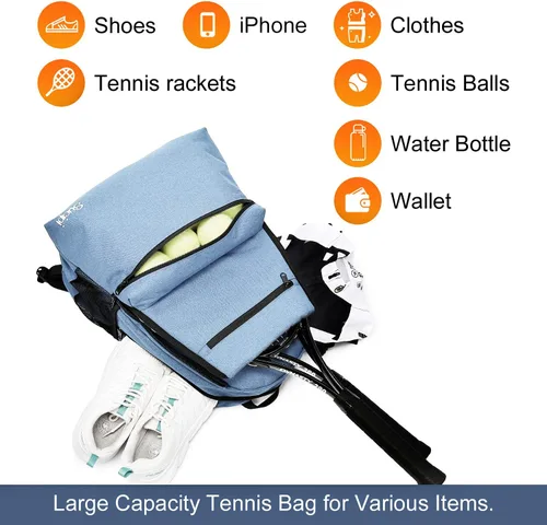 Miniatura 5 de Sucipi Bolsa de Tenis Profesional Mochila de Tenis para Hombres y Mujeres Bolsas de Raqueta con Capacidad para 2 Raquetas con Compartimento Azul