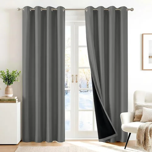 Miniatura 18 de Deconovo Cortinas 100% opacas, cortinas de ventana con aislamiento térmico, paneles reductores de ruido, cortinas de forro negro, con ojales