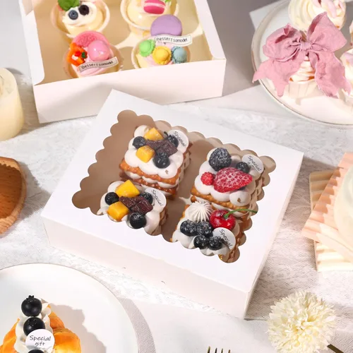 Miniatura 2 de NPLUX Cajas de galletas para panadería con ventana de 8 x 6.5 x 2.5 pulgadas, cajas de pastelería para regalo (paquete de 24, color blanco)