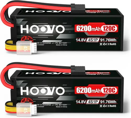 HOOVO 4S Lipo Battery 14.8V 6200mAh 120C - Batería de coche RC con enchufe TR compatible con escala 1/8 y 1/10 RC Car RC Buggy Truck Slash 4X4