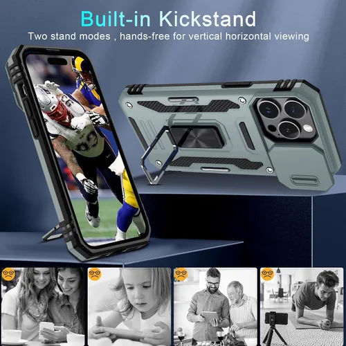 Miniatura 42 de DEERLAMN Funda para iPhone Xs Max con funda deslizante para cámara + protector de pantalla, soporte giratorio de anillo de grado militar a prueba