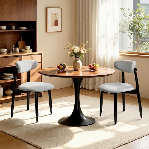 Miniatura 28 de CHUN YI Juego de 2 sillas de comedor tapizadas de madera maciza, sillas auxiliares de cocina de tela moderna de mediados de siglo con respaldo Beige