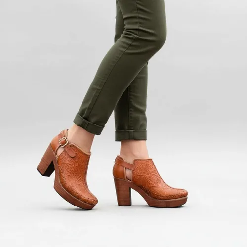 Miniatura 5 de Botines de piel auténtica grabados mexicanos con correa para mujer - Modelo 490