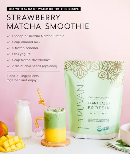 Miniatura 6 de Truvani Proteína vegana de guisante en polvo Matcha 0.71 oz de proteína orgánica a base de plantas 1 porción Keto Sin gluten y lácteos