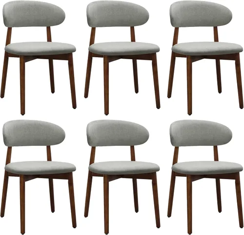 Miniatura 31 de Juego de 2 sillas de comedor estilo granja, sillas de cocina tapizadas de tela moderna de mediados de siglo, sillas de comedor de madera