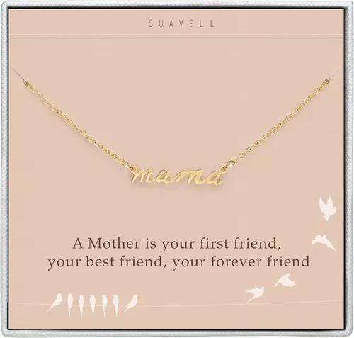 Suavell Mama Necklace - Gold Dipped Momma Necklace for Women - Expecting Mom Gift - For New Mom or Mother to Be - Mama Gifts for Expecting Mothers -