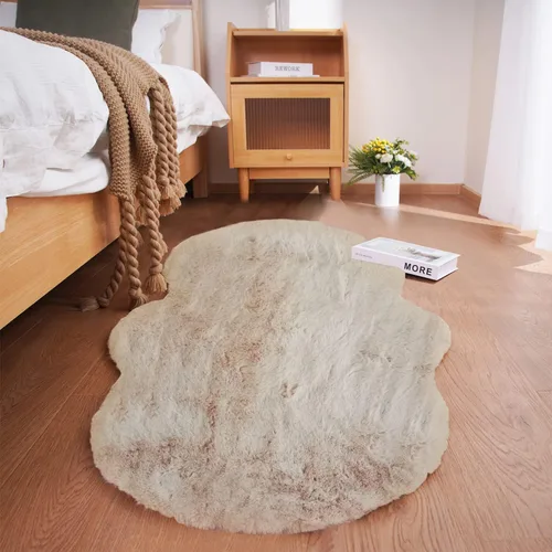 Miniatura 8 de Ghouse Alfombra ultrasuave de pelo sintético de conejo, alfombras lavables a máquina para dormitorio, alfombras esponjosas para sala de estar, Blanco
