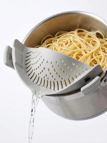 Miniatura 9 de Arlig Colador de pasta con clip de silicona, ajuste universal para todas las ollas y cuencos, escurridor a presión para carne, verduras, colador