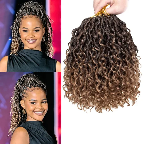Miniatura 15 de COOKOO 14 pulgadas, 8 piezas de cabello de ganchillo Goddess Locs en total 112 hebras de pelo sintético negro natural de ganchillo de río hippie