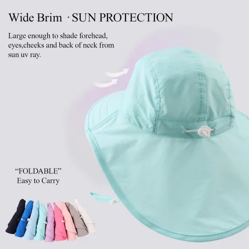 Miniatura 62 de Sombrero de verano para niños pequeños con solapa para el cuello, impermeable, sombrero de natación para niños, protección UV, sombrero de playa
