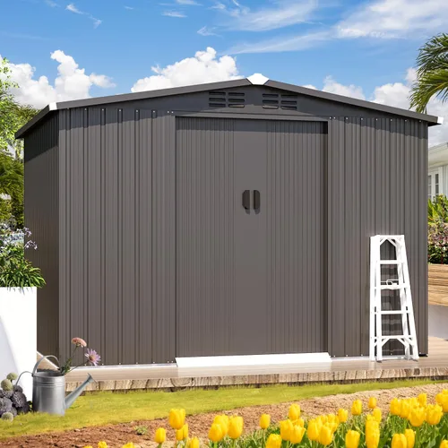 Miniatura 30 de AECOJOY Cobertizo de almacenamiento al aire libre de 5 x 3 pies, pequeño cobertizo de metal con puerta con cerradura, almacenamiento de utilidad