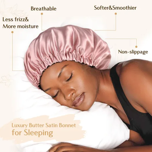 Miniatura 4 de YANIBEST Gorro de satén ajustable de doble capa para dormir, gorra para el cabello para mujeres con cabello rizado natural, color púrpura