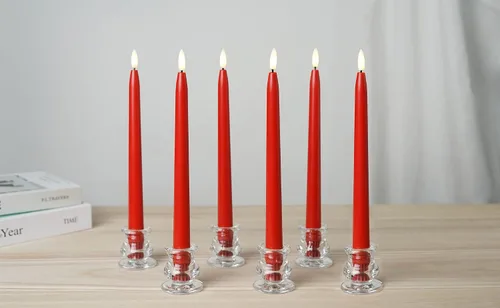 Miniatura 7 de Stmarry Velas cónicas sin llama rojas con control remoto - Candelabros LED de 11 pulgadas que funcionan con baterías, llama 3D realista con mecha