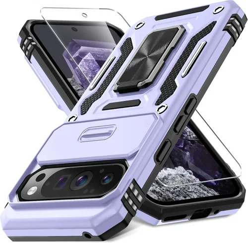 Miniatura 22 de DEERLAMN Funda para Google Pixel 8 con cubierta deslizante para cámara + protector de pantalla (1 paquete), soporte de anillo giratorio grado
