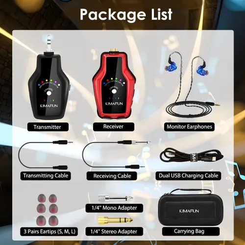 Miniatura 7 de KIMAFUN Sistema de monitor inalámbrico en el oído, auricular inalámbrico personal con sistema IEM para músicos, cantantes (1TX+1RX)