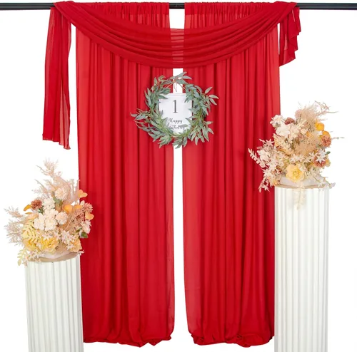 ShinyBeauty Cortinas de gasa rojas de 84 pulgadas de largo, paquete de 2 cortinas transparentes de 29 x 84 pulgadas, 2 paneles de cortinas de gasa