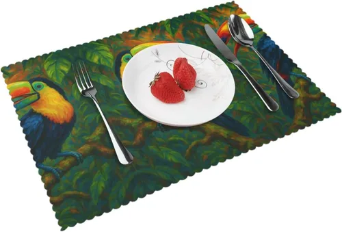Miniatura 11 de Rectangular Placemats Set of 4, Heat Resistant Cucumber Printed Kitchen Dining Table Mats