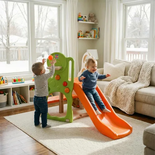 Miniatura 2 de Grow'n Up Lil Adventurers - Juego de trepador y tobogán multijuego con aro de baloncesto, actividades de escalada y gateo, 3 bolas de plástico