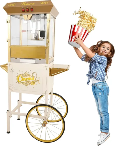 Miniatura 10 de Máquina comercial de palomitas de maíz de 16 onzas con carro, máquina de maíz vintage grande de 850 W con plataforma de calentamiento, máquina