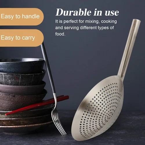 Miniatura 7 de Yardwe Cuchara de acero inoxidable espesada de 20.07 pulgadas de malla fina para freír colador para cocina, pasta, filtrado de carne vegetal