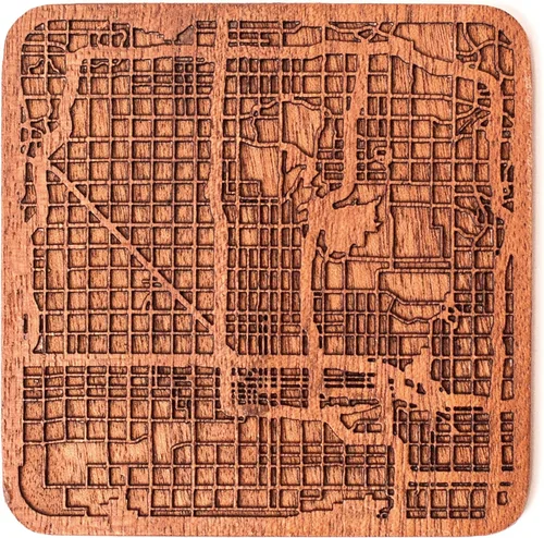 Miniatura 149 de Posavasos Amsterdam Map by O3 Design Studio, 1 pieza, posavasos de madera Sapele con mapa de la ciudad, hecho a mano, varias ciudades opcionales