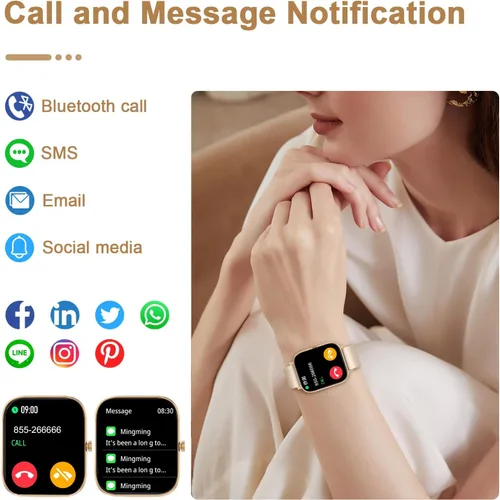 Miniatura 4 de Reloj inteligente para hombres y mujeres compatible con iPhone, Samsung, teléfonos Android, pantalla táctil completa de 1.69 pulgadas, IP68 Dorado