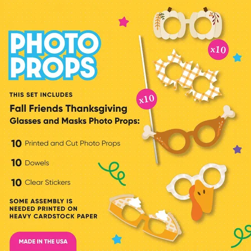 Miniatura 2 de Big Dot of Happiness Fall Friends - Gafas de Acción de Gracias, tarjetas de papel, kit de accesorios para cabina de fotos, 10