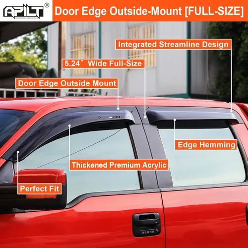 Miniatura 2 de Protectores de lluvia grandes para ventana de ventilación para Ford F-150 SuperCrew 2009-2014 y SVT Raptor SuperCrew 2010-2014 para montaje